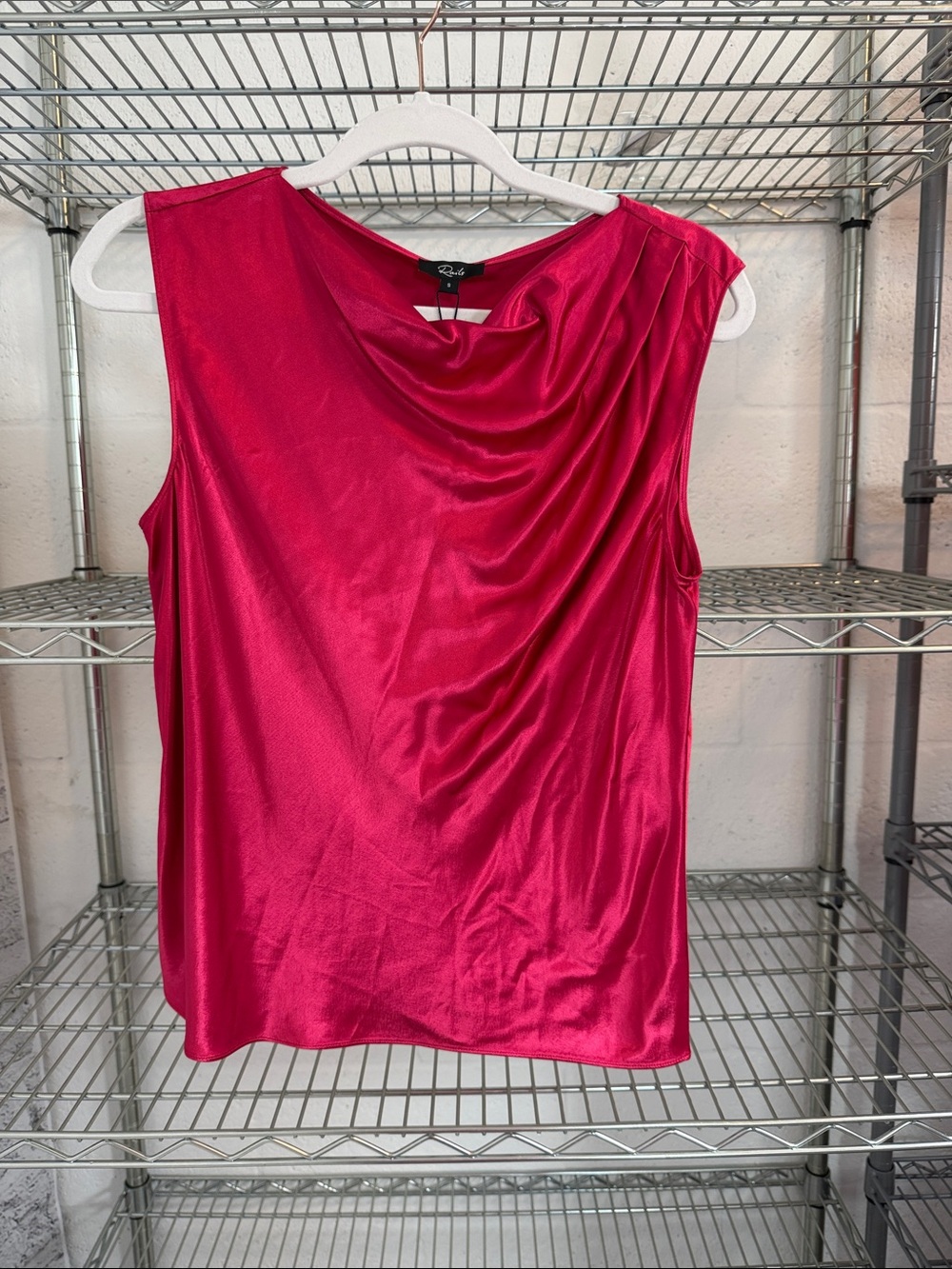 Rails Satin Drape Neck Sleeveless Shell - Fuchsia Pink